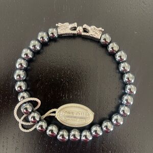 Steeltime Stainless Steel Black Hematite Beaded dragon mens  Bracelet